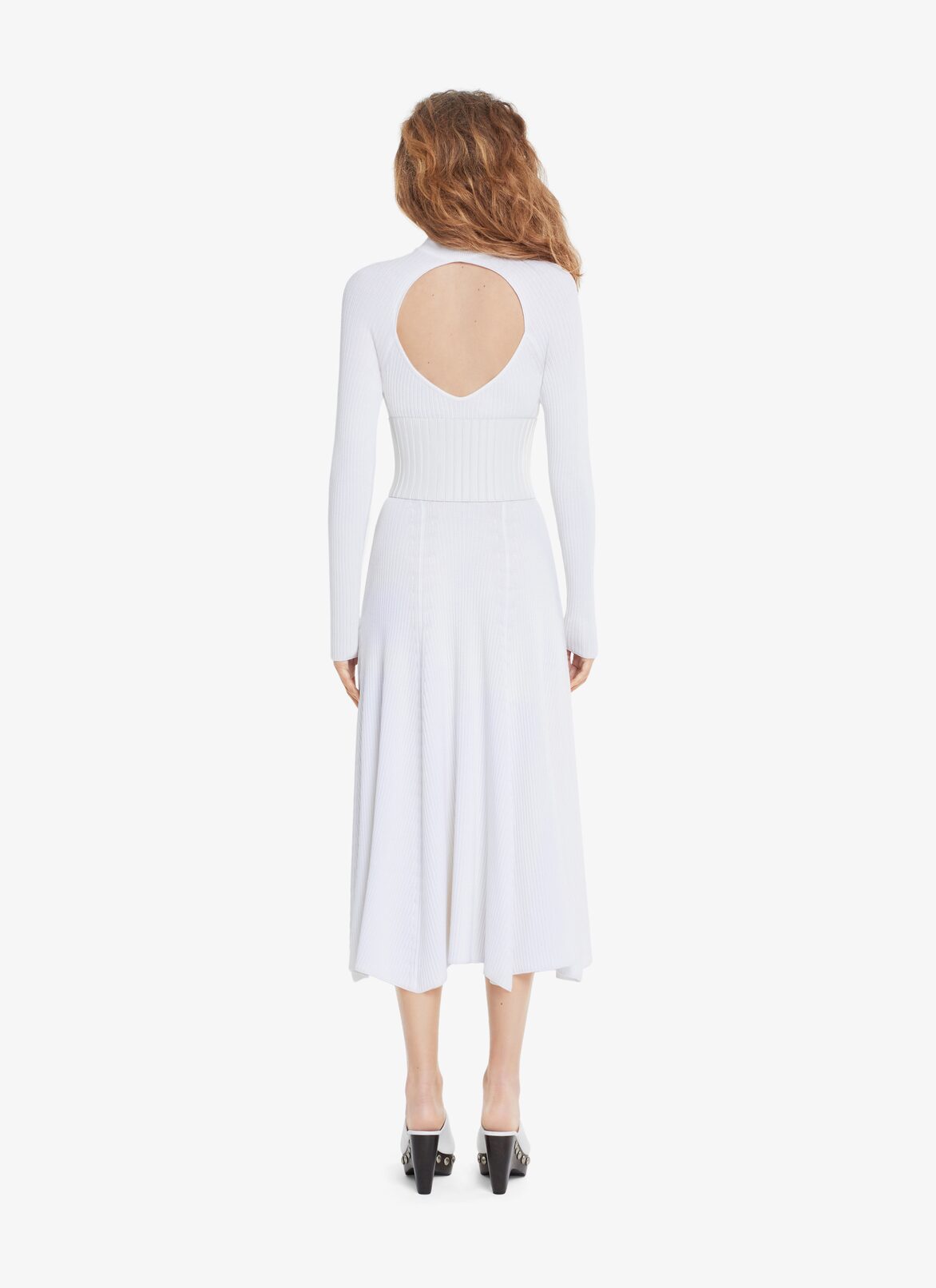 KNIT CUTOUT BACK LONG DRESS ALAÏA WHITE KNIT CUTOUT BACK LONG DRESS